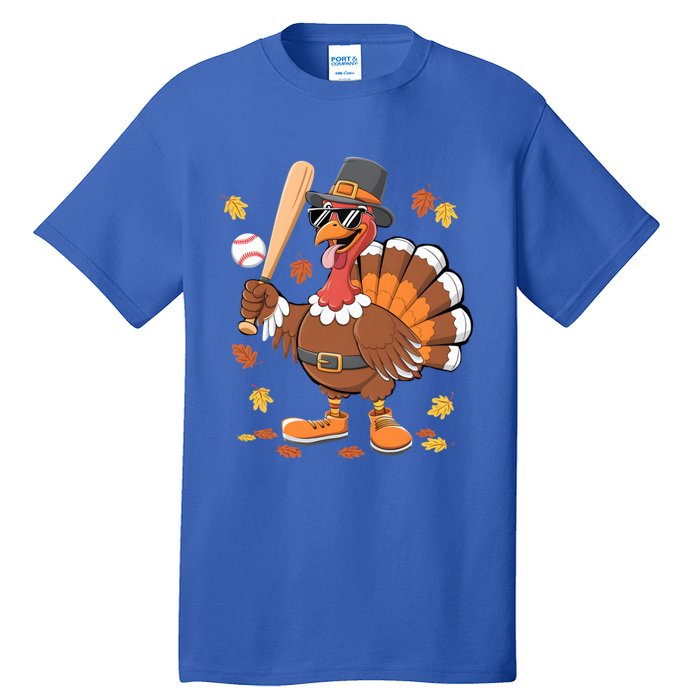 Baseball Turkey Thanksgiving Funny Gift Mom Gift Tall T-Shirt