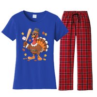 Baseball Turkey Thanksgiving Funny Gift Mom Gift Women's Flannel Pajama Set