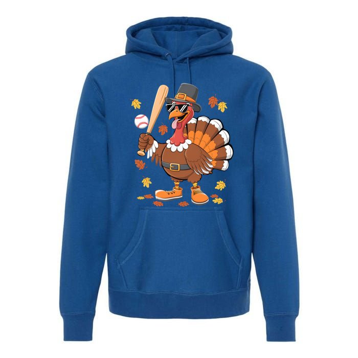 Baseball Turkey Thanksgiving Funny Gift Mom Gift Premium Hoodie