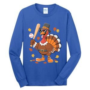 Baseball Turkey Thanksgiving Funny Gift Mom Gift Tall Long Sleeve T-Shirt