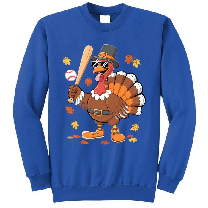 Baseball Turkey Thanksgiving Funny Gift Mom Gift Tall Sweatshirt