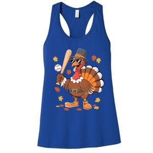 Baseball Turkey Thanksgiving Funny Gift Mom Gift Women's Racerback Tank