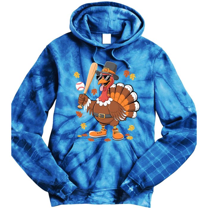 Baseball Turkey Thanksgiving Funny Gift Mom Gift Tie Dye Hoodie