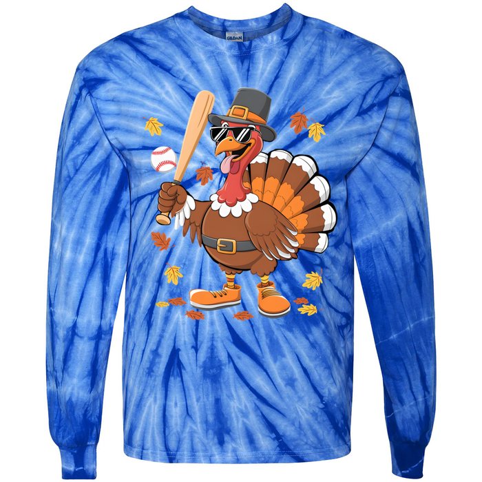 Baseball Turkey Thanksgiving Funny Gift Mom Gift Tie-Dye Long Sleeve Shirt