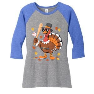 Baseball Turkey Thanksgiving Funny Gift Mom Gift Women's Tri-Blend 3/4-Sleeve Raglan Shirt