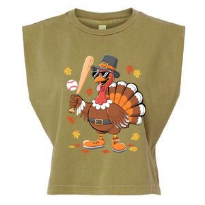 Baseball Turkey Thanksgiving Funny Gift Mom Gift Garment-Dyed Women's Muscle Tee