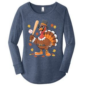 Baseball Turkey Thanksgiving Funny Gift Mom Gift Women's Perfect Tri Tunic Long Sleeve Shirt