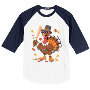 Baseball Turkey Thanksgiving Funny Gift Mom Gift Baseball Sleeve Shirt