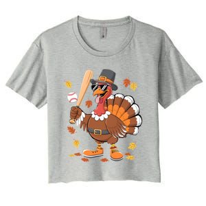 Baseball Turkey Thanksgiving Funny Gift Mom Gift Women's Crop Top Tee