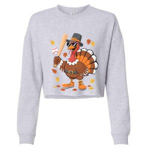 Baseball Turkey Thanksgiving Funny Gift Mom Gift Cropped Pullover Crew