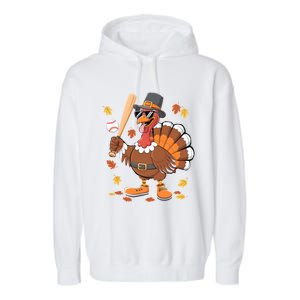 Baseball Turkey Thanksgiving Funny Gift Mom Gift Garment-Dyed Fleece Hoodie