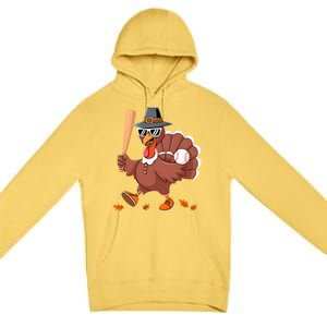 Baseball Turkey Thanksgiving Gift Mom Gift Premium Pullover Hoodie