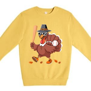 Baseball Turkey Thanksgiving Gift Mom Gift Premium Crewneck Sweatshirt