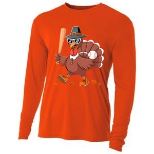 Baseball Turkey Thanksgiving Gift Mom Gift Cooling Performance Long Sleeve Crew