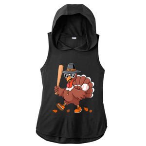 Baseball Turkey Thanksgiving Gift Mom Gift Ladies PosiCharge Tri-Blend Wicking Draft Hoodie Tank