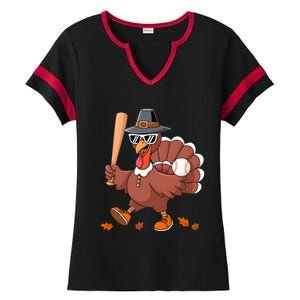 Baseball Turkey Thanksgiving Gift Mom Gift Ladies Halftime Notch Neck Tee