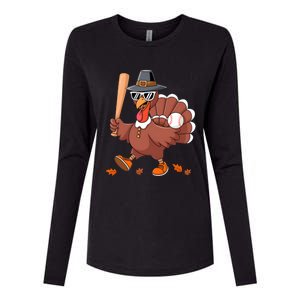 Baseball Turkey Thanksgiving Gift Mom Gift Womens Cotton Relaxed Long Sleeve T-Shirt