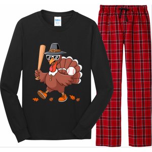 Baseball Turkey Thanksgiving Gift Mom Gift Long Sleeve Pajama Set