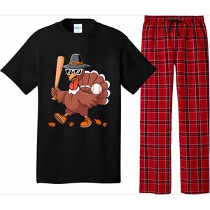 Baseball Turkey Thanksgiving Gift Mom Gift Pajama Set