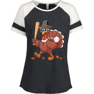 Baseball Turkey Thanksgiving Gift Mom Gift Enza Ladies Jersey Colorblock Tee