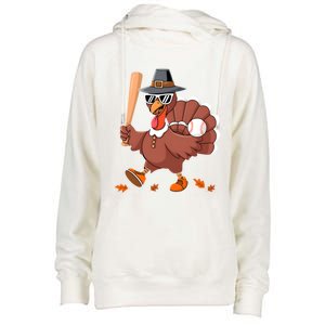 Baseball Turkey Thanksgiving Gift Mom Gift Womens Funnel Neck Pullover Hood