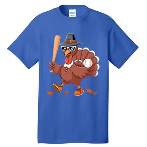 Baseball Turkey Thanksgiving Gift Mom Gift Tall T-Shirt