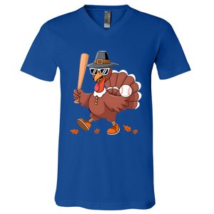 Baseball Turkey Thanksgiving Gift Mom Gift V-Neck T-Shirt