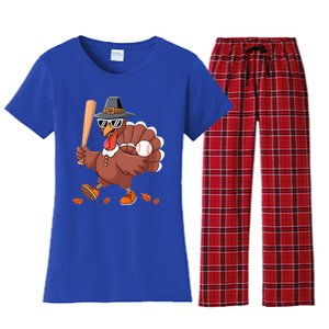 Baseball Turkey Thanksgiving Gift Mom Gift Women's Flannel Pajama Set