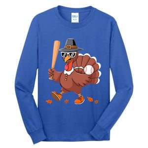 Baseball Turkey Thanksgiving Gift Mom Gift Tall Long Sleeve T-Shirt