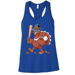 Baseball Turkey Thanksgiving Gift Mom Gift Women's Racerback Tank