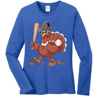 Baseball Turkey Thanksgiving Gift Mom Gift Ladies Long Sleeve Shirt