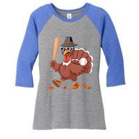 Baseball Turkey Thanksgiving Gift Mom Gift Women's Tri-Blend 3/4-Sleeve Raglan Shirt