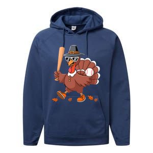 Baseball Turkey Thanksgiving Gift Mom Gift Performance Fleece Hoodie