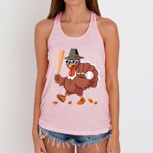 Baseball Turkey Thanksgiving Gift Mom Gift Women's Knotted Racerback Tank