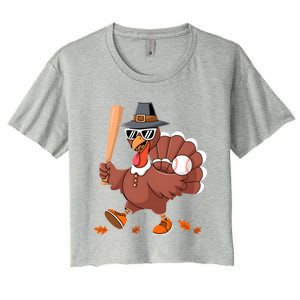 Baseball Turkey Thanksgiving Gift Mom Gift Women's Crop Top Tee