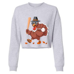 Baseball Turkey Thanksgiving Gift Mom Gift Cropped Pullover Crew