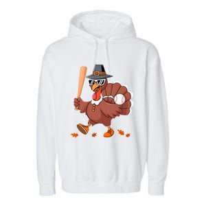 Baseball Turkey Thanksgiving Gift Mom Gift Garment-Dyed Fleece Hoodie