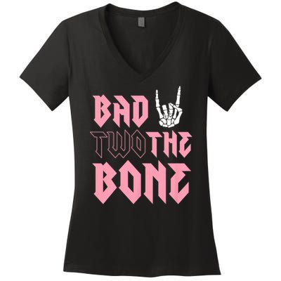 bad Two the Bone Shirt 2nd Birthday 2 Years Old Birthday T-Shirt Women's V-Neck T-Shirt