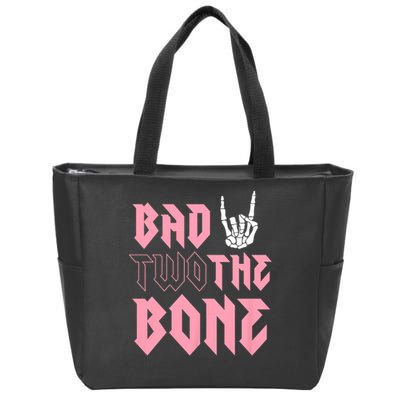 bad Two the Bone Shirt 2nd Birthday 2 Years Old Birthday T-Shirt Zip Tote Bag