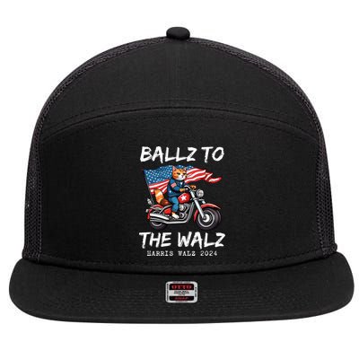 Ballz To The Walz Cat Motorcycle Liberal Vote Kamala Harris 7 Panel Mesh Trucker Snapback Hat