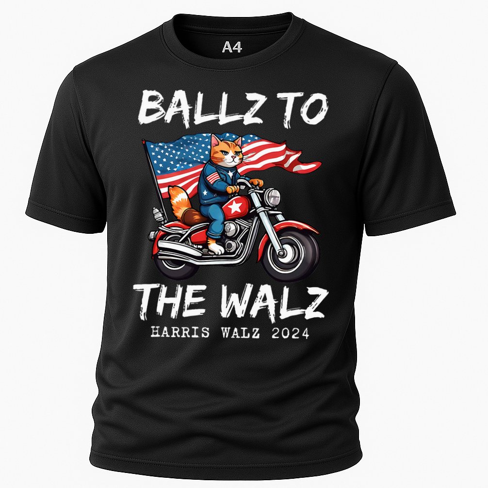 Ballz To The Walz Cat Motorcycle Liberal Vote Kamala Harris Cooling Performance Crew T-Shirt