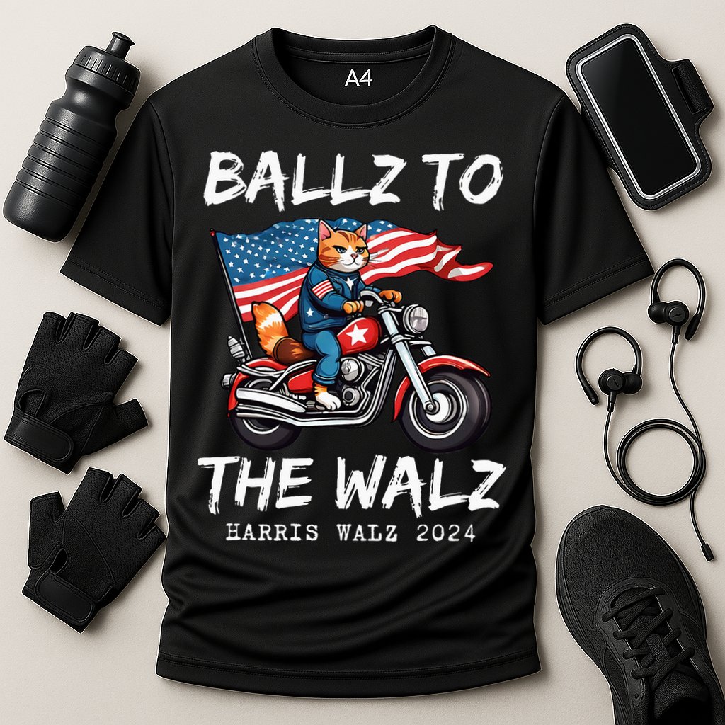 Ballz To The Walz Cat Motorcycle Liberal Vote Kamala Harris Cooling Performance Crew T-Shirt