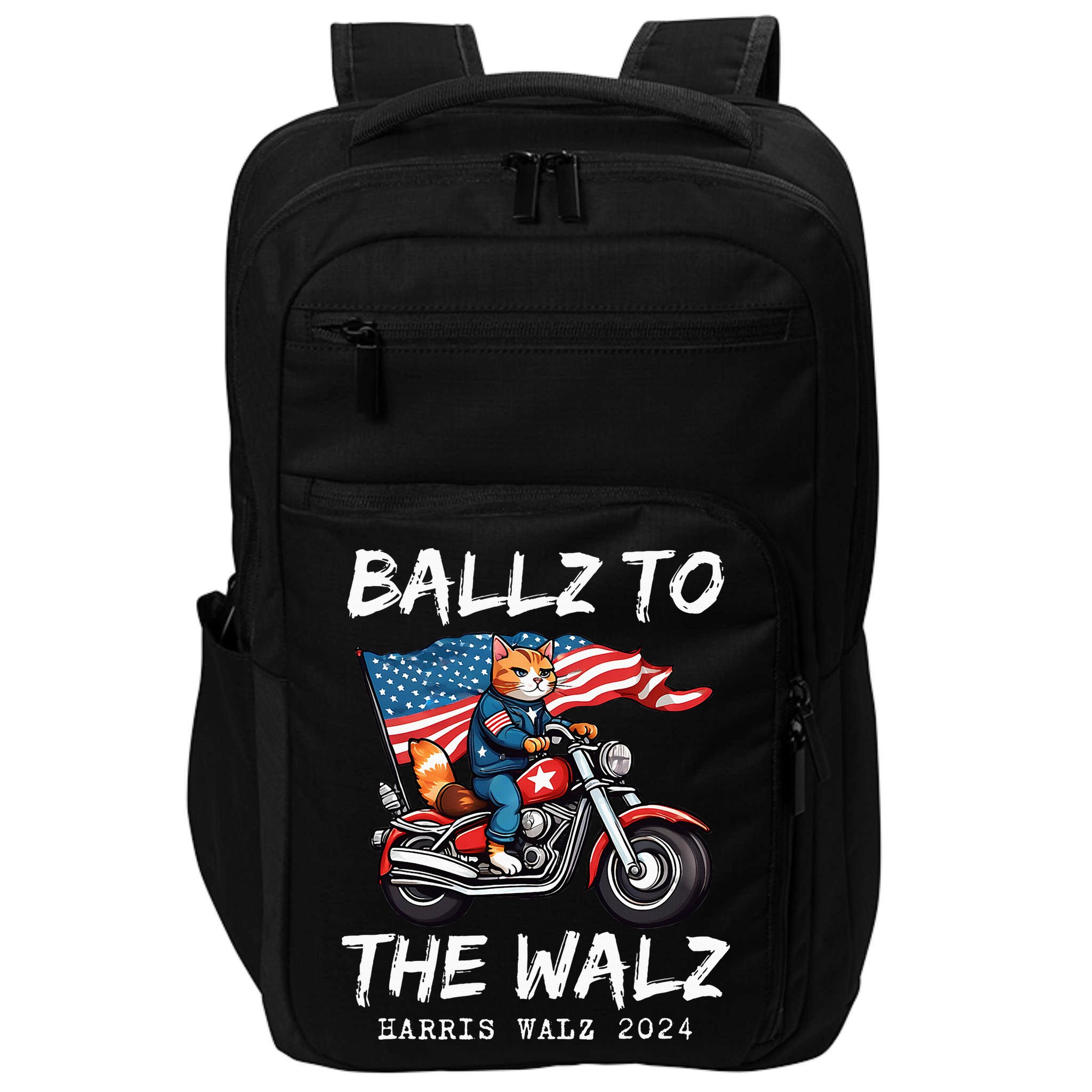 Ballz To The Walz Cat Motorcycle Liberal Vote Kamala Harris Impact Tech Backpack