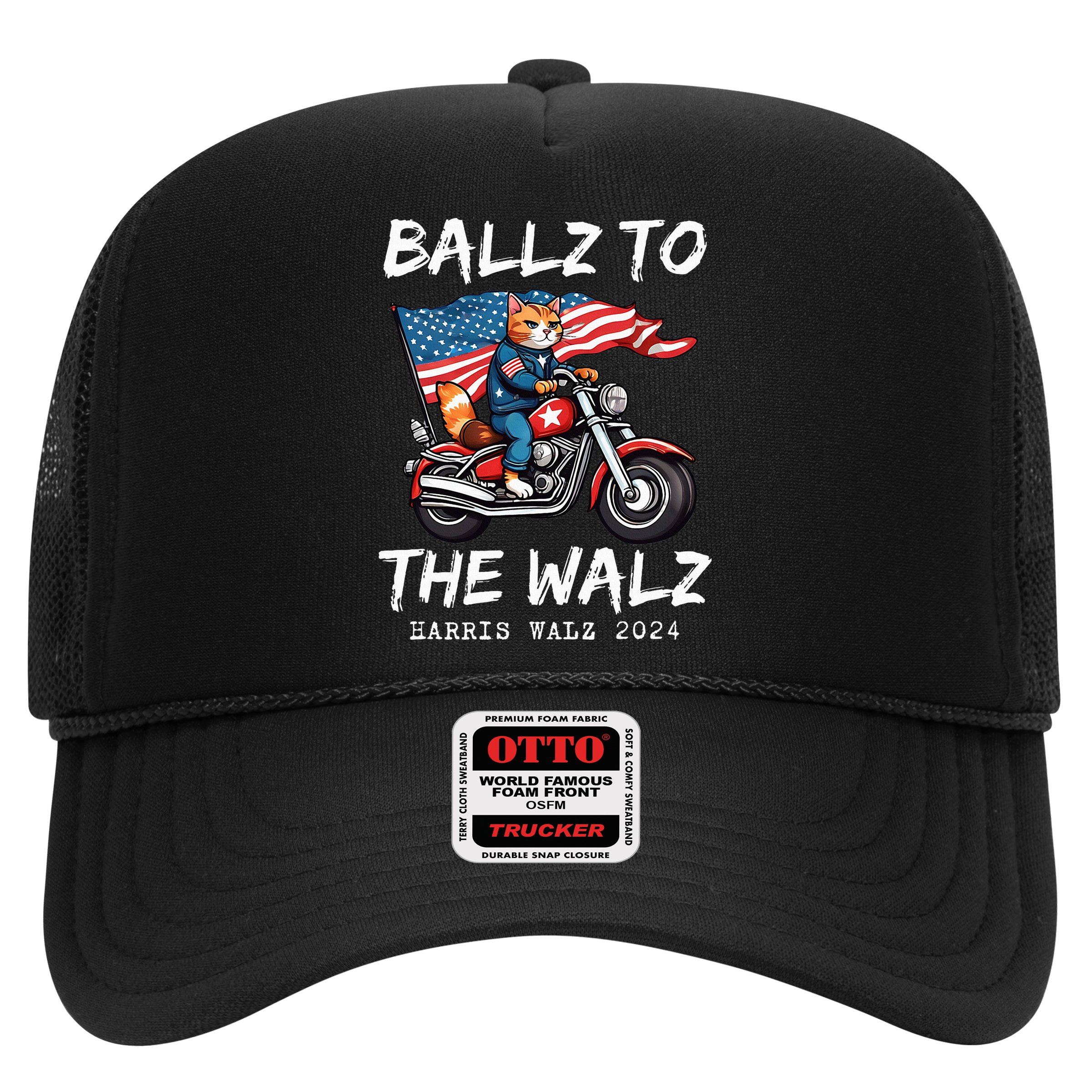 Ballz To The Walz Cat Motorcycle Liberal Vote Kamala Harris Hat