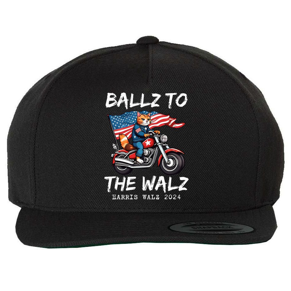 Ballz To The Walz Cat Motorcycle Liberal Vote Kamala Harris Wool Snapback Cap