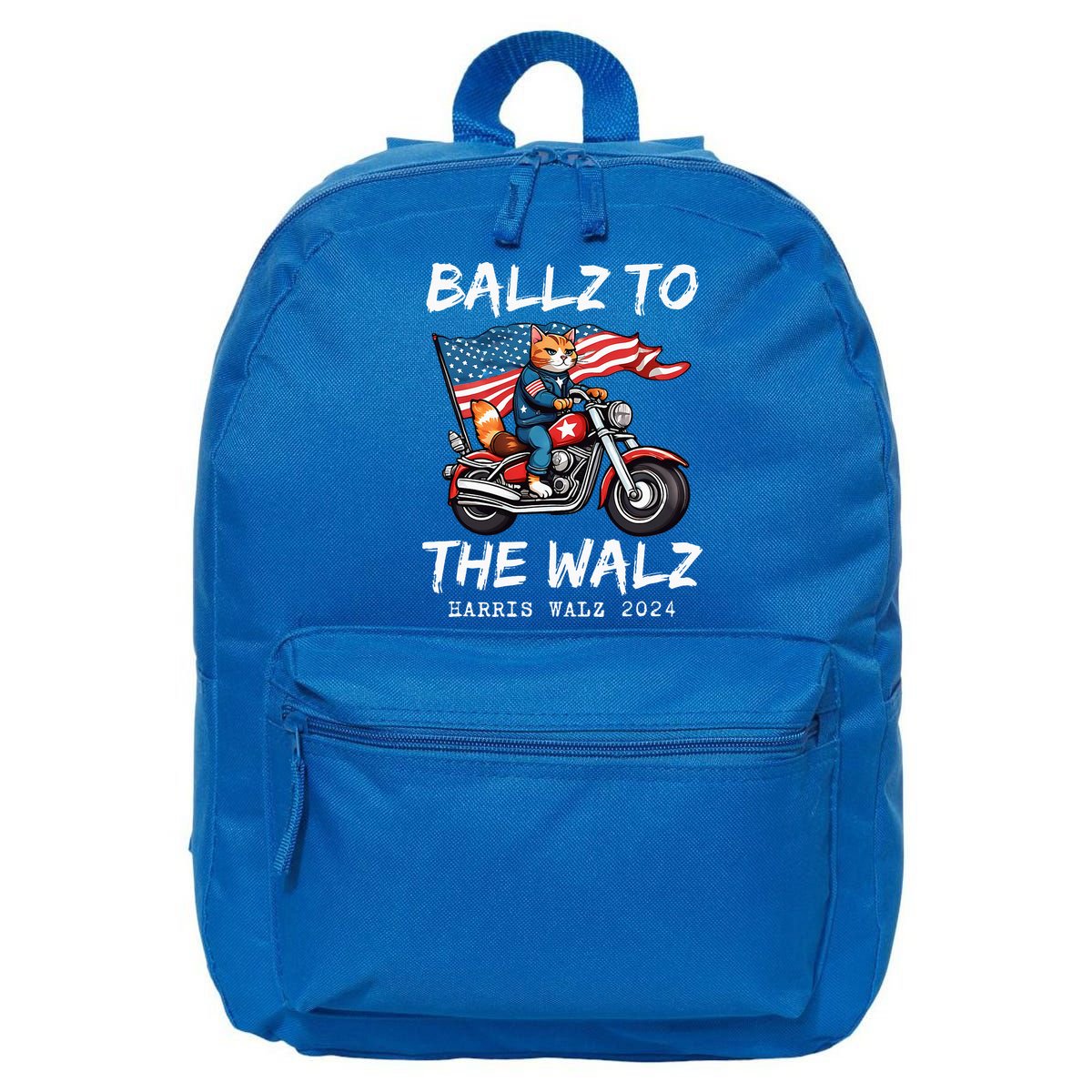 Ballz To The Walz Cat Motorcycle Liberal Vote Kamala Harris 16 in Basic Backpack