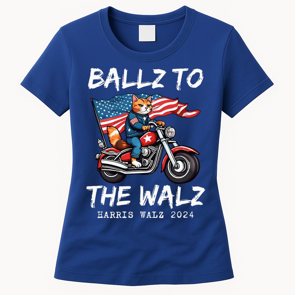 Ballz To The Walz Cat Motorcycle Liberal Vote Kamala Harris Womens T-Shirt