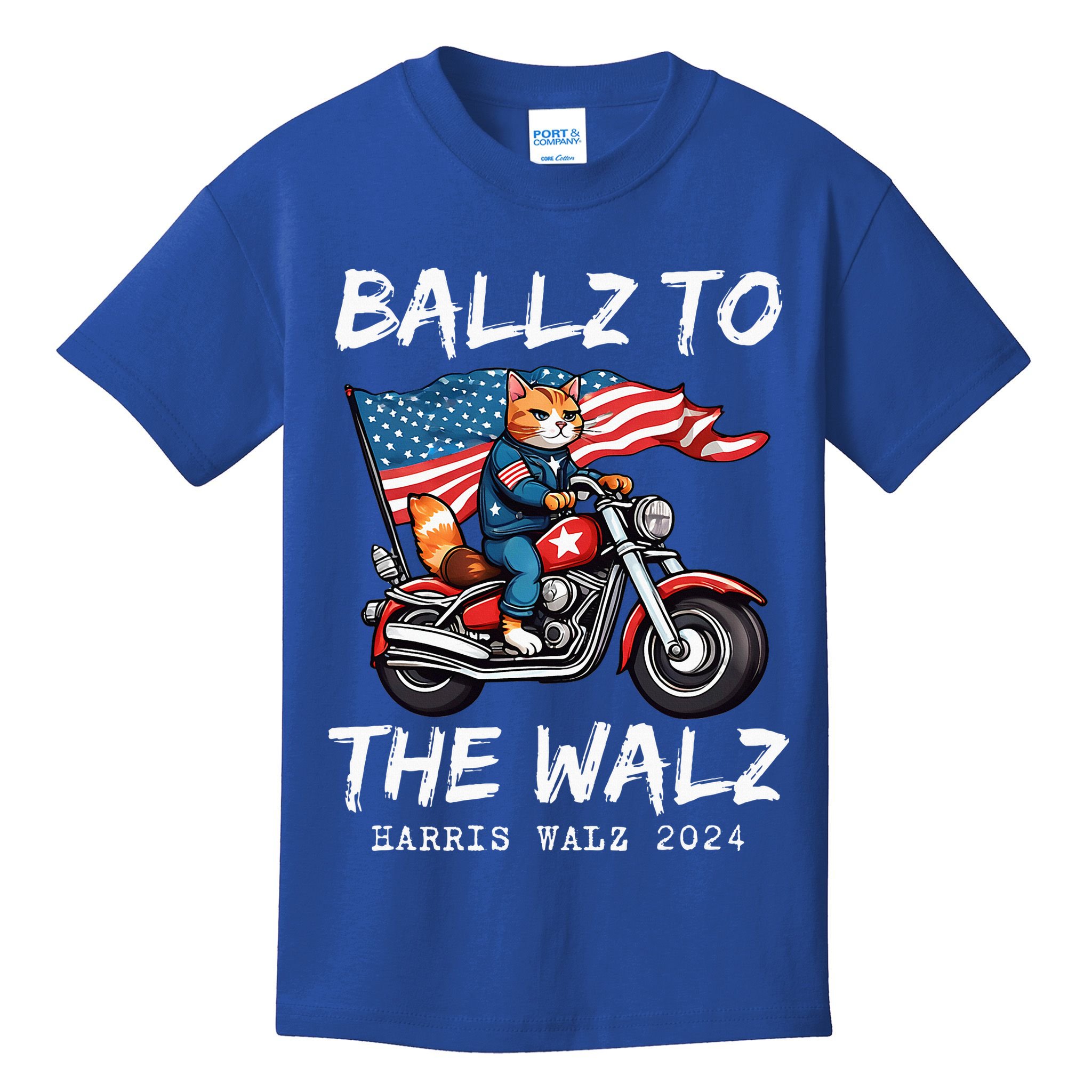 Ballz To The Walz Cat Motorcycle Liberal Vote Kamala Harris Kids T-Shirt