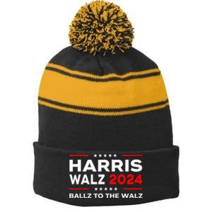 Ballz To The Walz Harris Walz 2024 Stripe Pom Pom Beanie