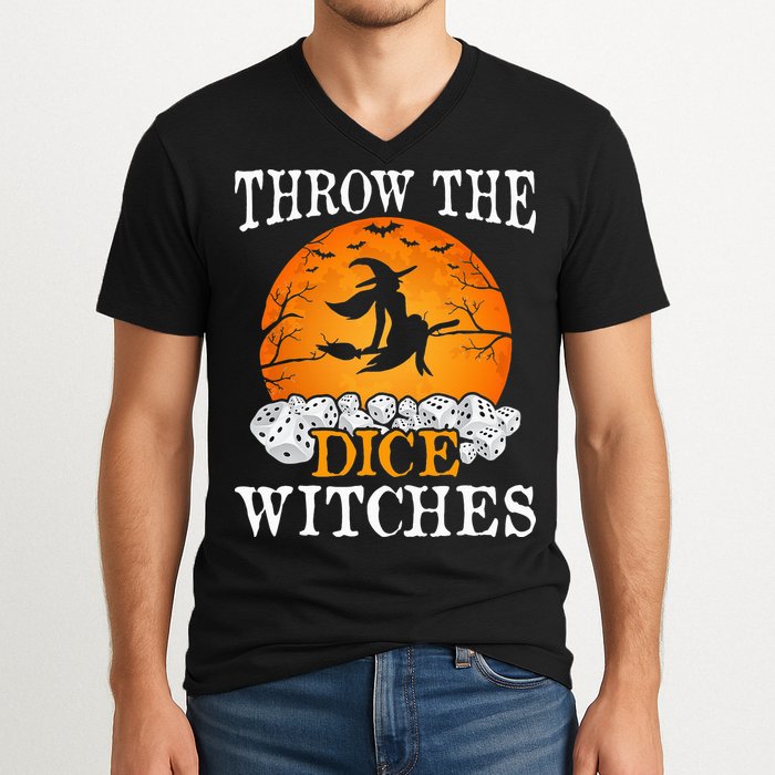 Bunco Throw the Dice Witches Bunco Game Lover Halloween V-Neck T-Shirt